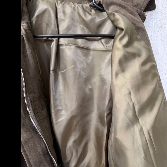 Brown Faux Leather Zip-Up Bomber Jacket with Pockets Size: M - Picture 5 of 13